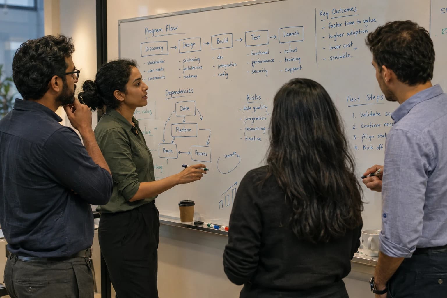 The Link AI founding team and senior practitioners in an enterprise working session