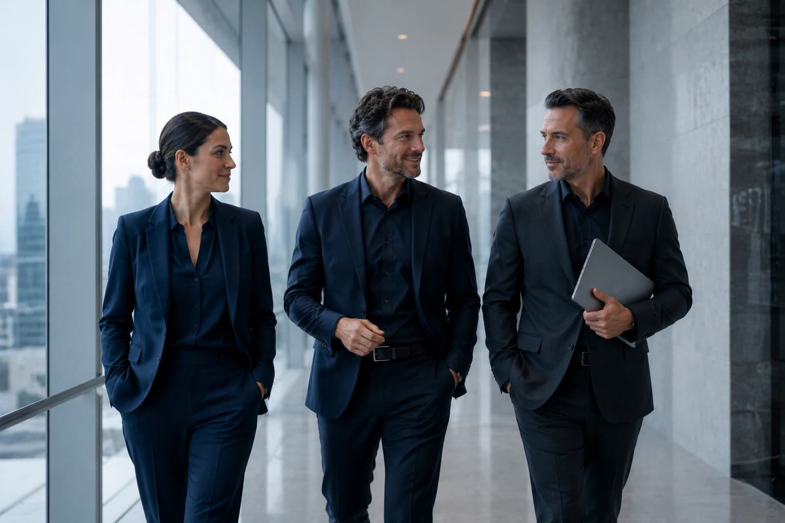 Sales team celebrating successful quarter results in enterprise office
