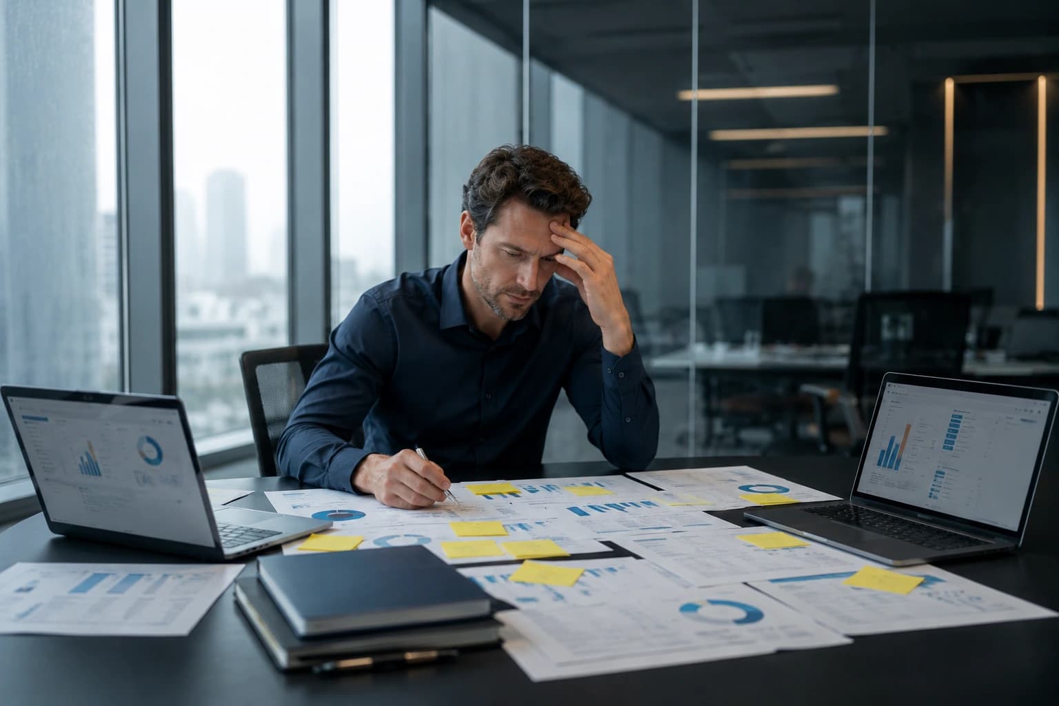 Sales manager reviewing disconnected CRM and email campaign data
