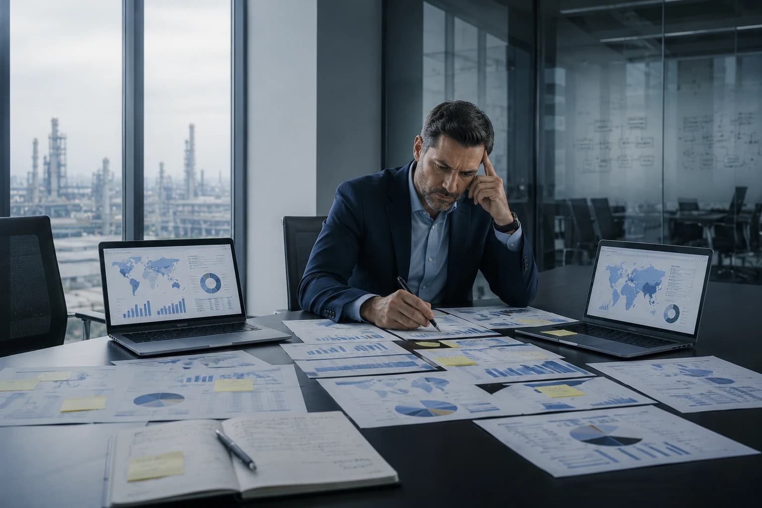 Enterprise executives analyzing business intelligence data across multiple divisions