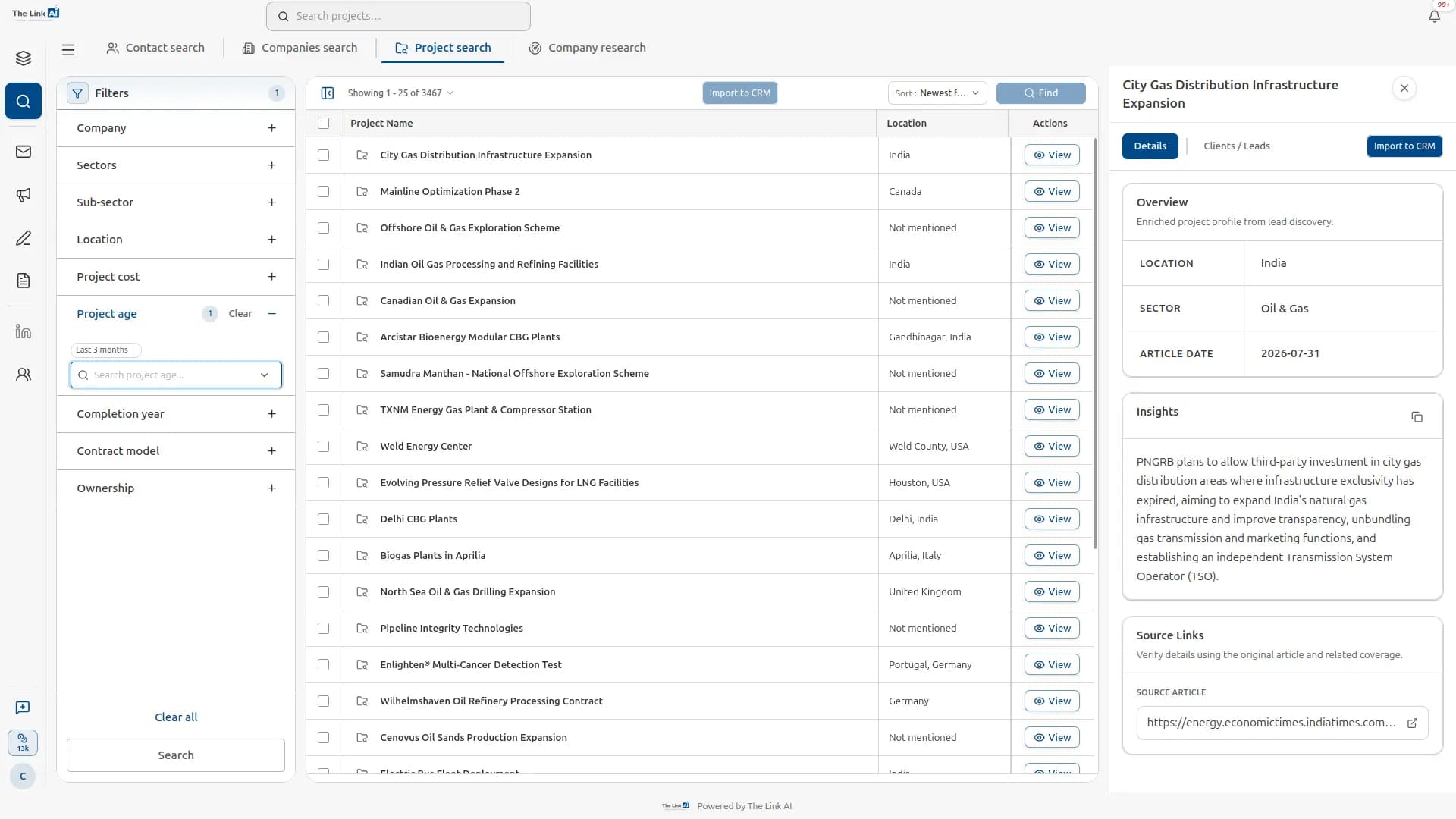 VCMO Lead Intelligence pipeline with fit scores and project associations