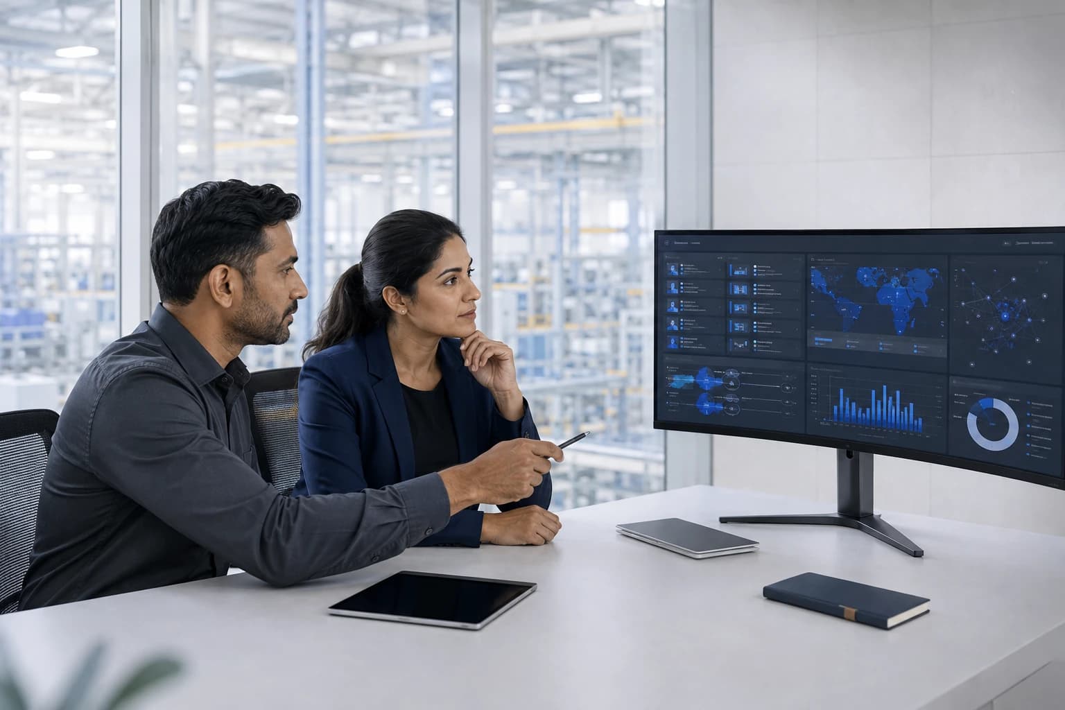Business intelligence dashboard concept for manufacturing market analysis