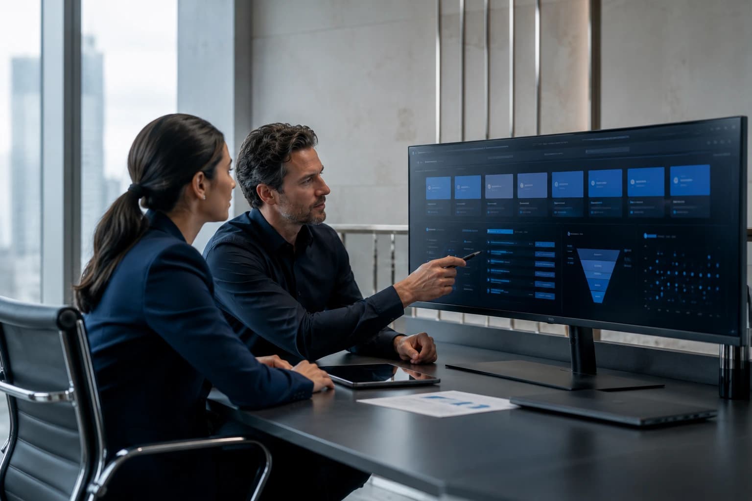 Sales professional using AI-assisted workflow to manage customer relationships
